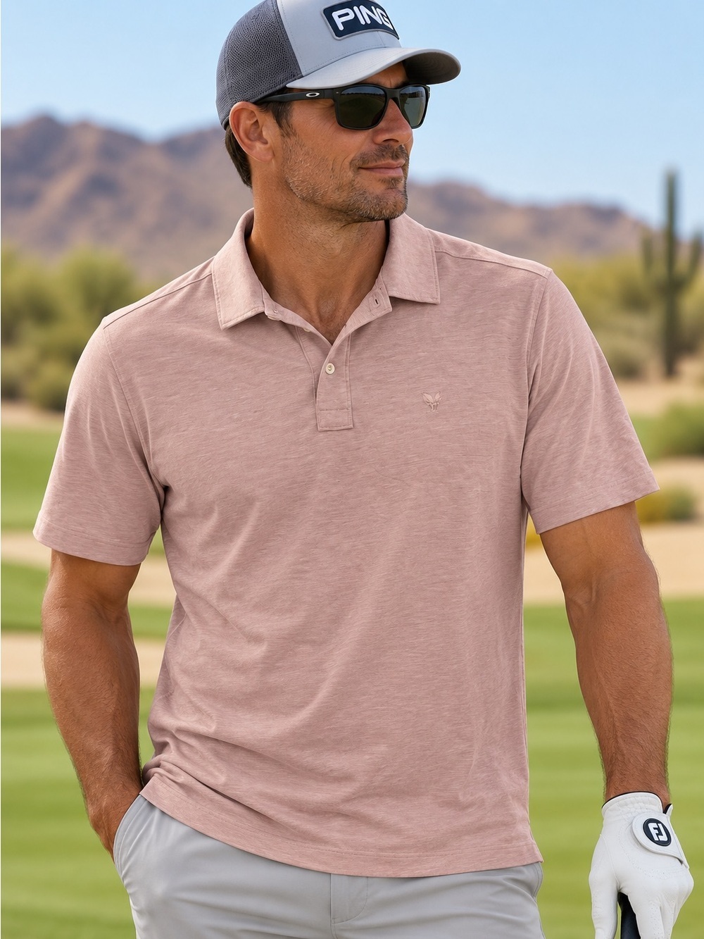American Eagle Outfitters Men's Pale Pink Polo Shirt